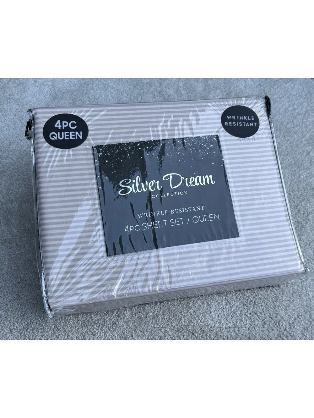 Silver Dream Collection Wrinkle Resistant Romantic Stripe 4pc Queen Set Sheets